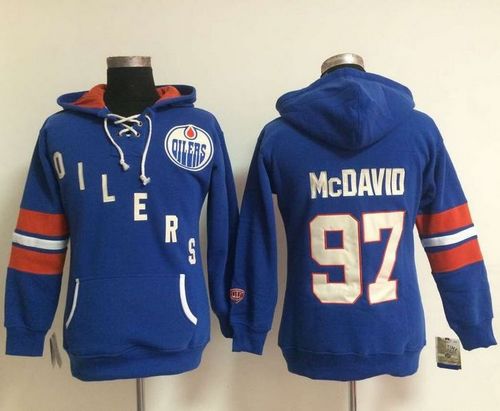Edmonton Oilers #97 Connor McDavid Light Blue Women's Old Time Heidi NHL Hoodie - Click Image to Close